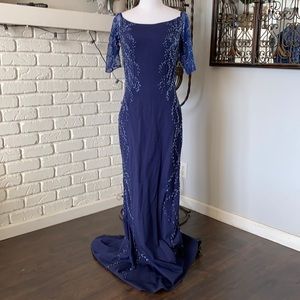 MADELINE GARDNER OF New York BY MORI LEE NAVY FORMAL DRESS 7902 8 NEW BEADED